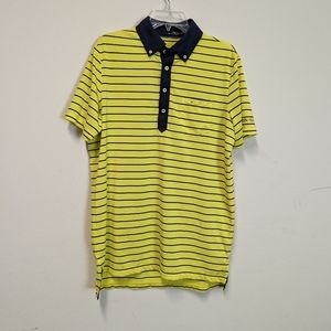 Ralph Lauren RLX Men’s Polo Golf Shirt Yellow Blue Stripes Medium Wicking